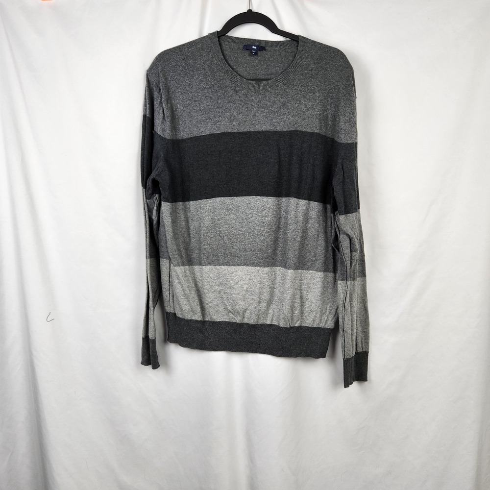 Gap Mens‎ Crew Neck Long Sleeve Sweater Color Block Shades of Gray Size XL